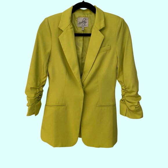 💕sold💕Audrey 3+1 Chartreuse 3/4 Sleeve Blazer Women's Sz Small - Picture 1 of 5
